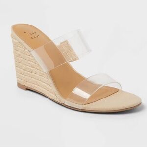NWT Clear Strap Espadrille Wedge Sandals - Neutral 7.5